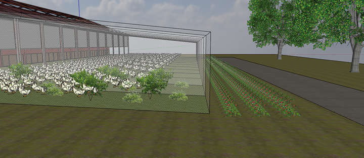 Exterior render depicting covered loading docks